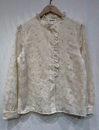 Etta Blouse with Floral and Ruffle Details  - Ecru