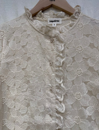 Etta Blouse with Floral and Ruffle Details  - Ecru