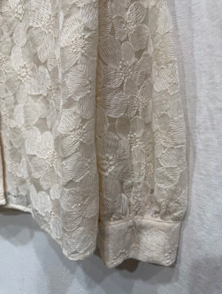 Etta Blouse with Floral and Ruffle Details  - Ecru