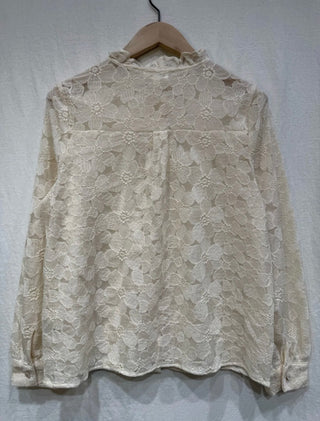 Etta Blouse with Floral and Ruffle Details  - Ecru