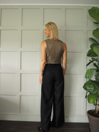 Beaute Chevron Classic Cut Waistcoat with Faux Pockets &amp; Front Fastening - Camel, Grey