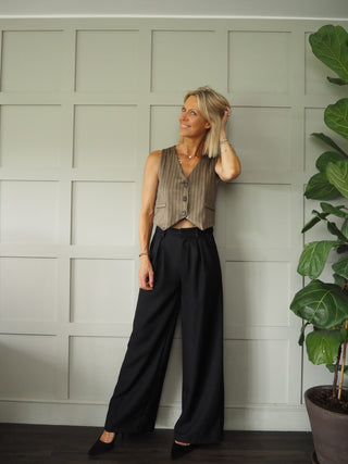 Beaute Chevron Classic Cut Waistcoat with Faux Pockets &amp; Front Fastening - Camel, Grey