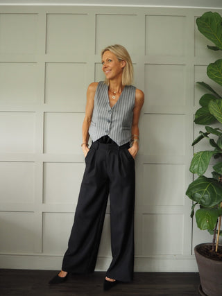 Beaute Chevron Classic Cut Waistcoat with Faux Pockets &amp; Front Fastening - Camel, Grey