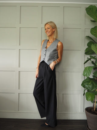 Beaute Chevron Classic Cut Waistcoat with Faux Pockets &amp; Front Fastening - Camel, Grey