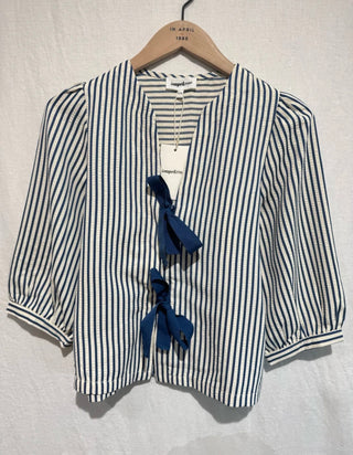 Muro Lightweight Jacket with Bow Fastenings - Blue, Burgundy, Pink Stripe