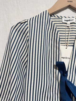 Muro Lightweight Jacket with Bow Fastenings - Blue, Burgundy, Pink Stripe