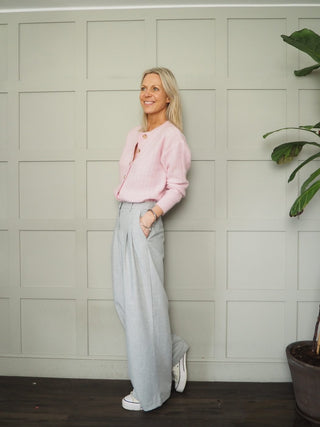Putney Tailored Wide Leg Trousers with Pleating Detail by Moss Copenhagen - Light Grey