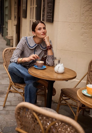 Erica Checked Blouse with Peter Pan Collar  - Blue