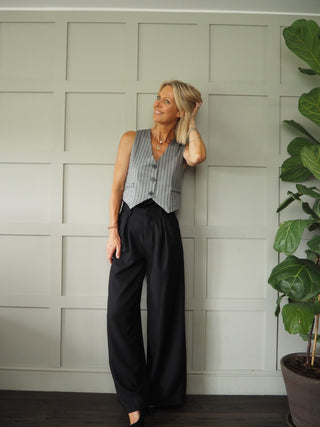 Beaute Chevron Classic Cut Waistcoat with Faux Pockets &amp; Front Fastening - Camel, Grey