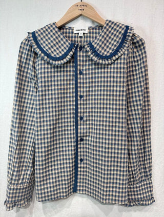 Erica Checked Blouse with Peter Pan Collar  - Blue