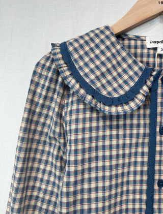 Erica Checked Blouse with Peter Pan Collar  - Blue