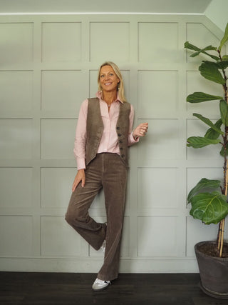 Linka Corduroy Waistcoat with Button Fastening &amp; Faux Pockets by Part Two - Walnut