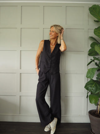 Newly Waistcoat &amp; Wide Leg Trouser Set - Khaki and Mushroom