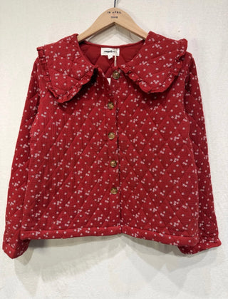 Witham Quilted Jacket with Floral Print and Peter Pan Collar - Autumn Red