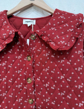 Witham Quilted Jacket with Floral Print and Peter Pan Collar - Autumn Red