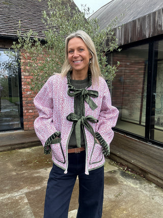 Ava Reversible Jacket - Red with Pink Reverse, Green Velvet
