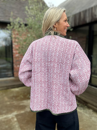Ava Reversible Jacket - Red with Pink Reverse, Green Velvet