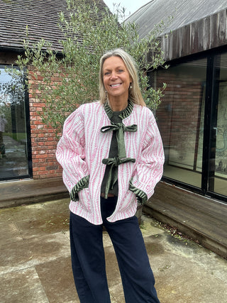 Ava Reversible Jacket - Red with Pink Reverse, Green Velvet