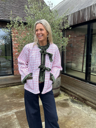Skye Reversible Jacket - Yellow/Green Floral with Pink Star Reverse, Green Velvet