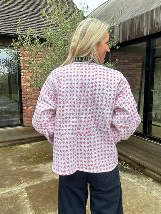 Skye Reversible Jacket - Yellow/Green Floral with Pink Star Reverse, Green Velvet
