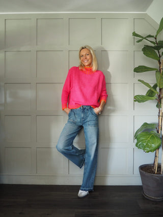 Una Turtle Neck with Contrasting Blanket Stitch Jumper, Best Seller - 17 Colours