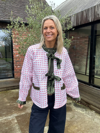 Skye Reversible Jacket - Yellow/Green Floral with Pink Star Reverse, Green Velvet