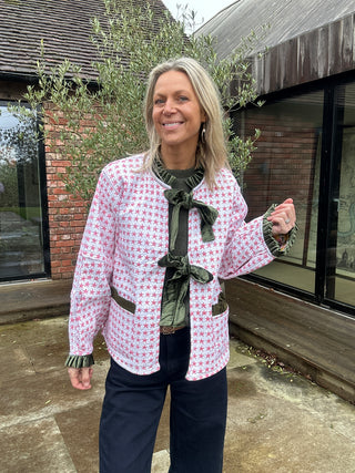 Skye Reversible Jacket - Yellow/Green Floral with Pink Star Reverse, Green Velvet