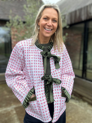 Skye Reversible Jacket - Yellow/Green Floral with Pink Star Reverse, Green Velvet