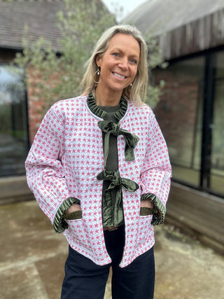 Skye Reversible Jacket - Yellow/Green Floral with Pink Star Reverse, Green Velvet