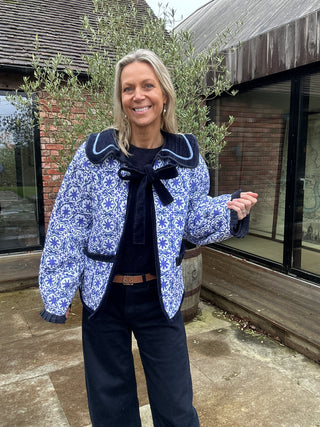 Wren Reversible Sailor Collar Jacket - Blue Cotton with Navy Velvet Reverse