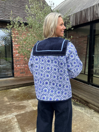 Wren Reversible Sailor Collar Jacket - Blue Cotton with Navy Velvet Reverse