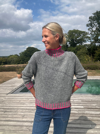 Una Turtle Neck with Contrasting Blanket Stitch Jumper, Best Seller - 20 Colours