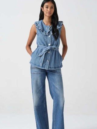 Phoebe Super Soft Denim Waistcoat with Oversized Frill Collar &amp; Side Pockets by Seventy Mochi - Summer Vintage