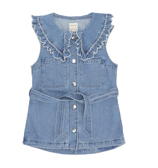 Phoebe Super Soft Denim Waistcoat with Oversized Frill Collar &amp; Side Pockets by Seventy Mochi - Summer Vintage