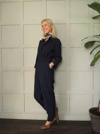 Asana Jumpsuit with Button Fastening, Pockets &amp; Elasticated Waist by Moss Copenhagen - Navy Blue