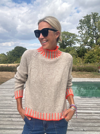 Una Turtle Neck with Contrasting Blanket Stitch Jumper, Best Seller - 20 Colours