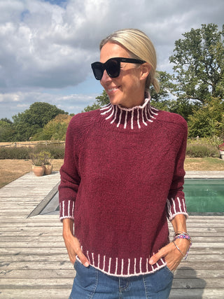 Una Turtle Neck with Contrasting Blanket Stitch Jumper, Best Seller - 20 Colours