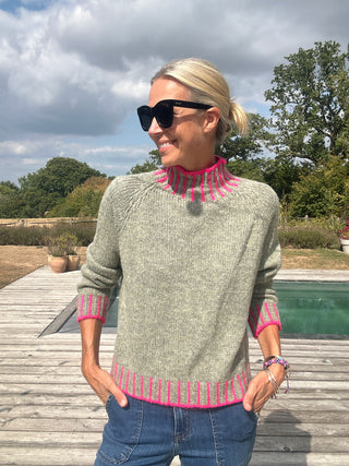 Una Turtle Neck with Contrasting Blanket Stitch Jumper, Best Seller - 20 Colours