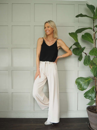 Mercy Spaghetti Strap Camisole with Gold Trim - Black