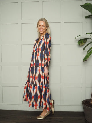 Ester Tiered Maxi Dress - Baby Blue, Blue Floral, Blue/Red/Cream