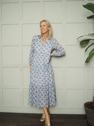 Ester Tiered Maxi Dress - Baby Blue, Blue Floral, Blue/Red/Cream