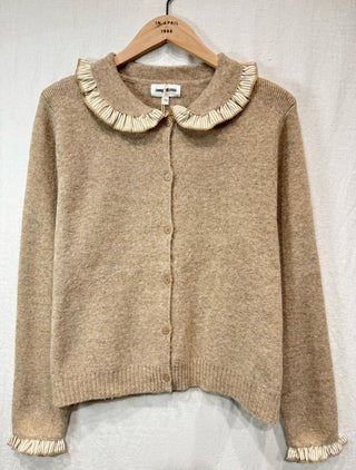Rutland Cardigan with Peter Pan Collar and Striped Trim - Navy Blue, Taupe