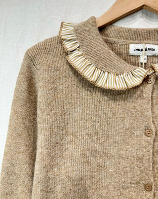Rutland Cardigan with Peter Pan Collar and Striped Trim - Navy Blue, Taupe