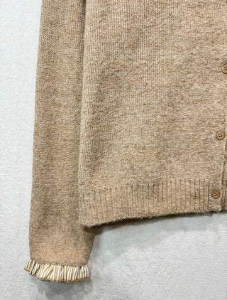 Rutland Cardigan with Peter Pan Collar and Striped Trim - Navy Blue, Taupe
