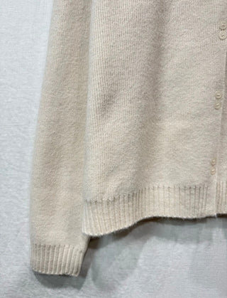 Hambleton Cardigan with Striped Pleated Collar Detail - Ecru, Navy Blue, Pink