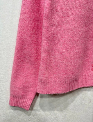 Hambleton Cardigan with Striped Pleated Collar Detail - Ecru, Navy Blue, Pink