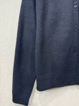 Hambleton Cardigan with Striped Pleated Collar Detail - Ecru, Navy Blue, Pink