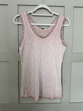 Fresh Ribbed Vest with Lace, Scoop Neck &amp; Frilly Hem - Black, Pale Pink, White