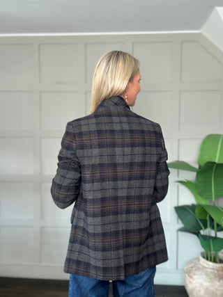 Charlie Classic Tweed Double Breasted Blazer - Charcoal/Chocolate/Navy Blue