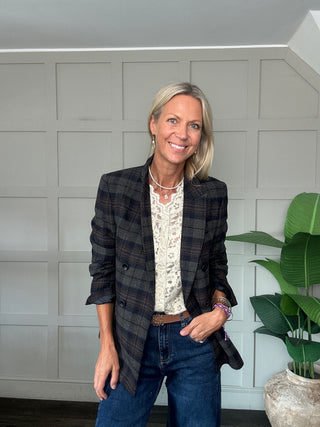 Charlie Classic Tweed Double Breasted Blazer - Charcoal/Chocolate/Navy Blue